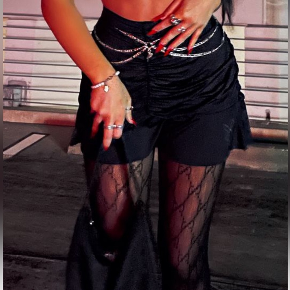 white fox- black ruched skirt